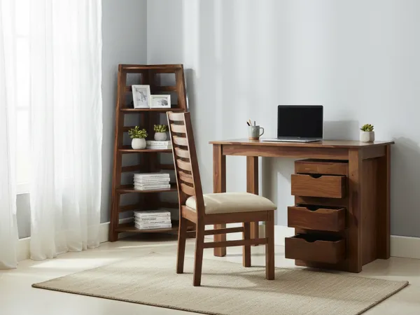 Alexa Study Table with Wooden Chair and Bookshelf
